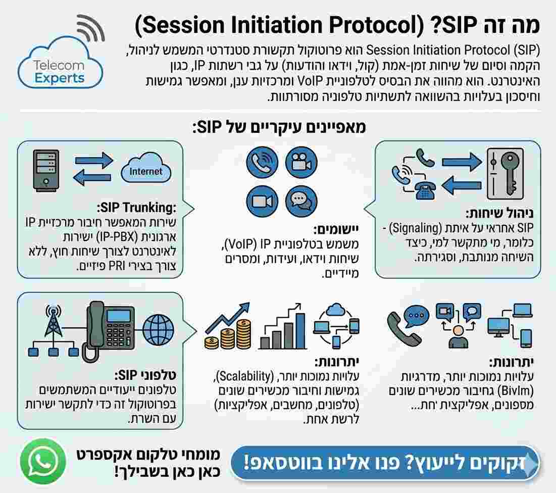 אינפוגרפיקה המתארת מה זה סיפ SIP לעסקים - טלקום אקספרט