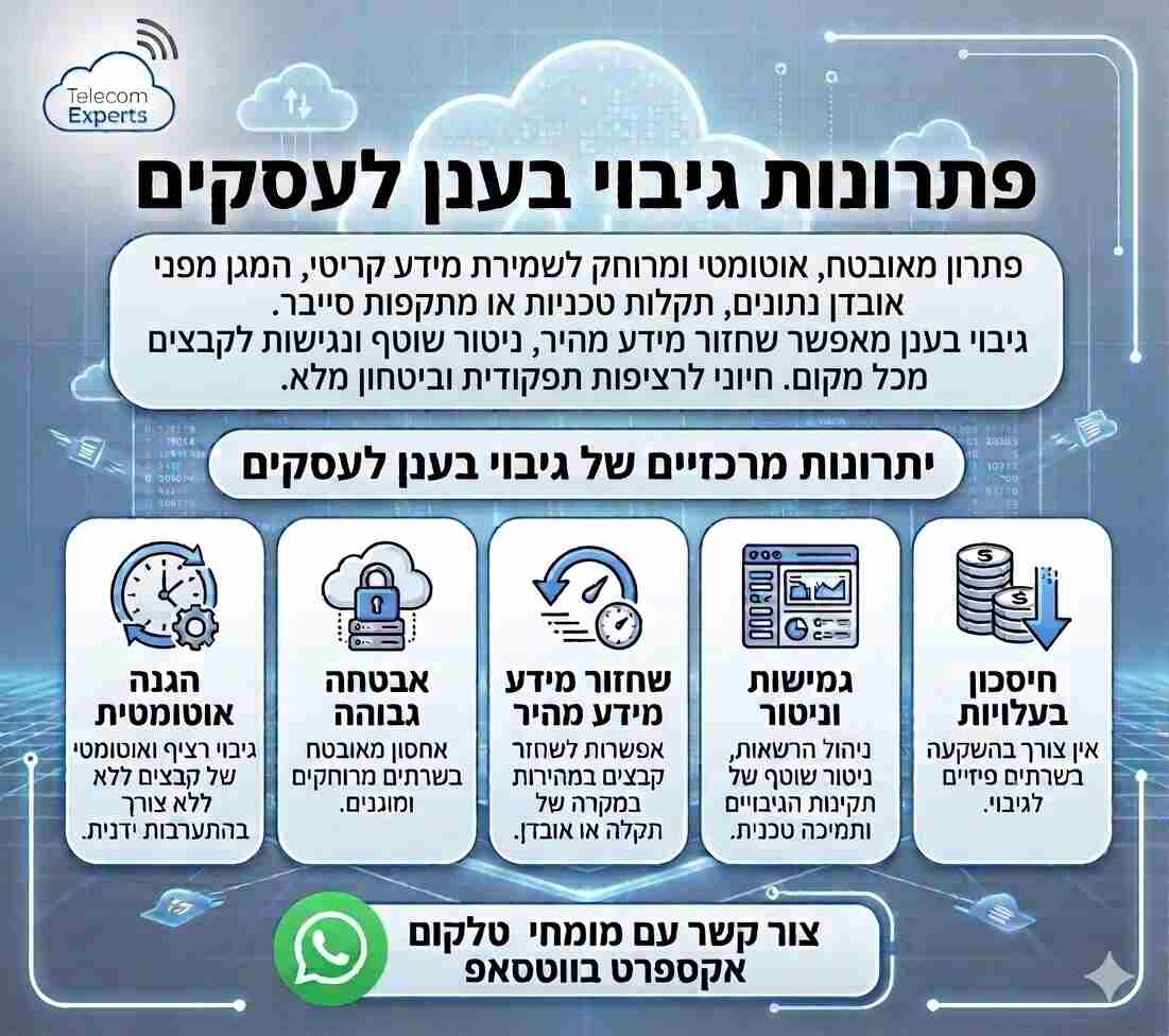 אינפוגרפיקה המתארת פתרונות גיבוי בענן לעסקים - טלקום אקספרט