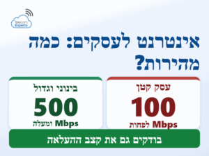 אינטרנט לעסקים: לעסק קטן לפחות 100Mbps, לעסק בינוני וגדול 500Mbps ומעלה, עם בדיקת קצב ההעלאה