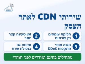 שירותי CDN לאתר העסק: חלוקת עומסים, זמן טעינה קצר יותר, הגנה מפני DDoS וזמינות גם בנפילת שרת