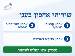 שלושה סוגי שירותי אחסון בענן לעסקים: אחסון קבצים לשיתוף, אחסון אובייקטים ואחסון בלוקים לשרתים