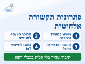 פתרונות תקשורת אלחוטית לעסקים: Wi-Fi במבנה, סלולר לסניפים, קישור Point-to-Point ו-LoRa לחיישנים
